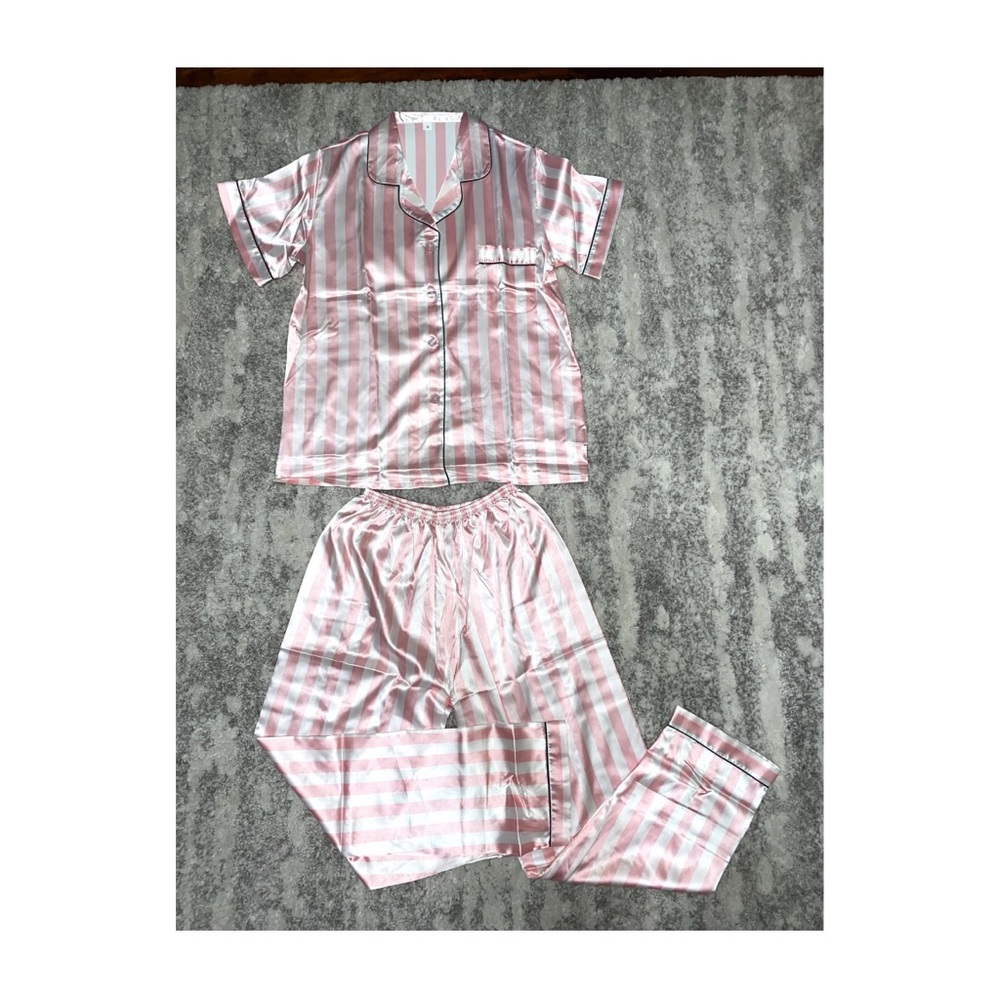 Pink & White Striped 2 piece pajama set - Picture 2 of 7